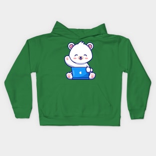 Cute Polar Bear Working On Laptop Cartoon Kids Hoodie